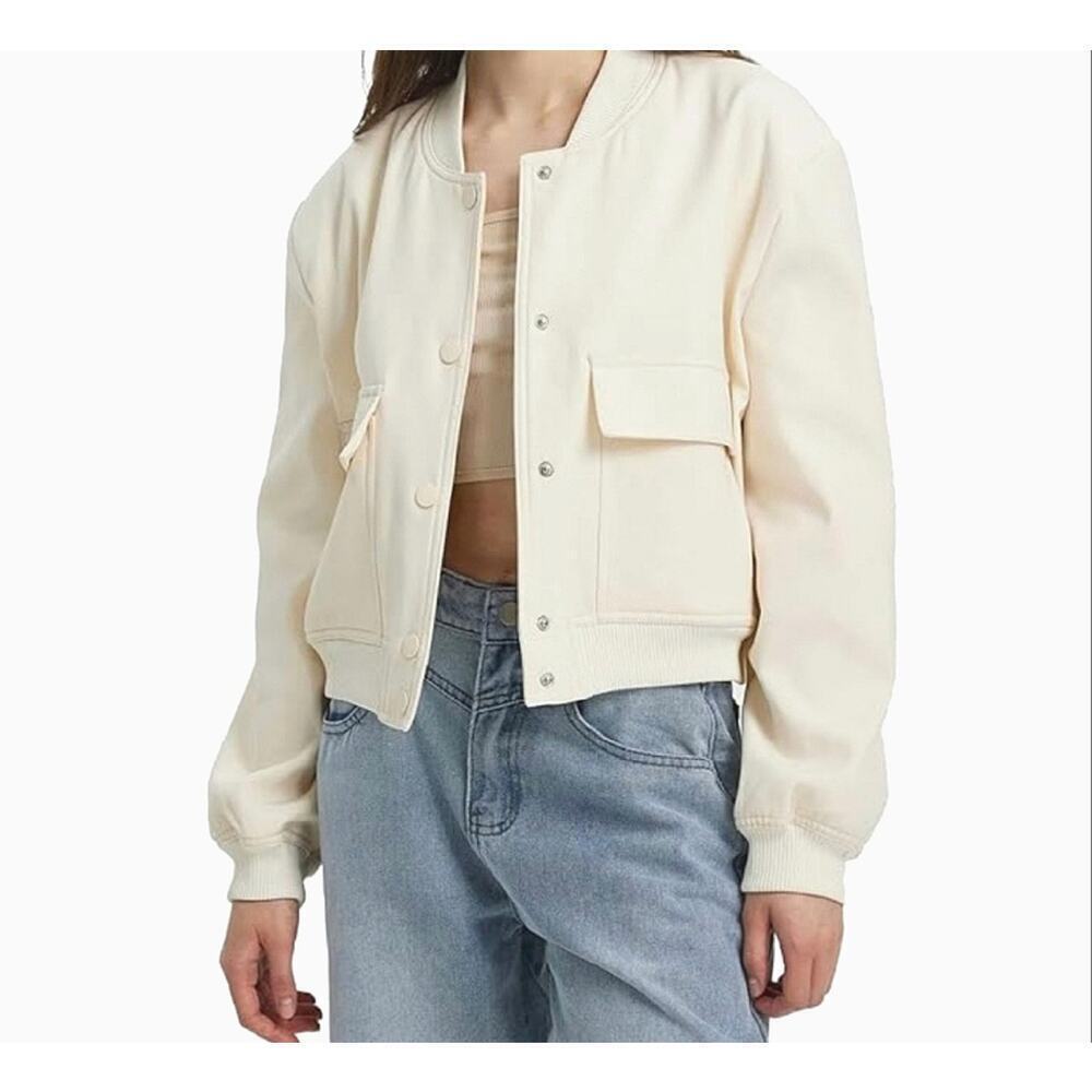 NWT JASON WU Women's Cream Button Up Bomber Jacker Size L